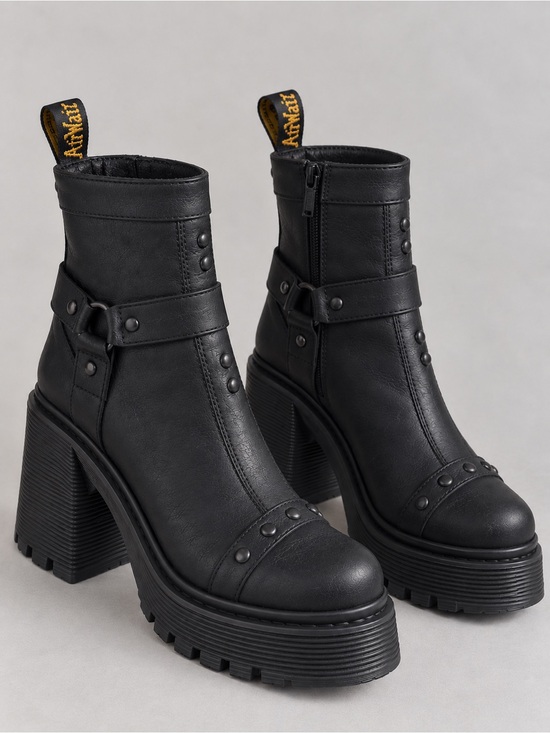 Dr. Martens Shoes - DR. MARTENS Spence Harness Leather Heeled Moto Boots Black US 9